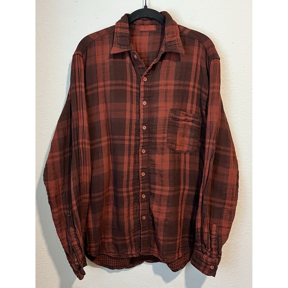 CP Shades Button Down Women's Medium Red Plaid Boho Gauzy Cotton Shirt